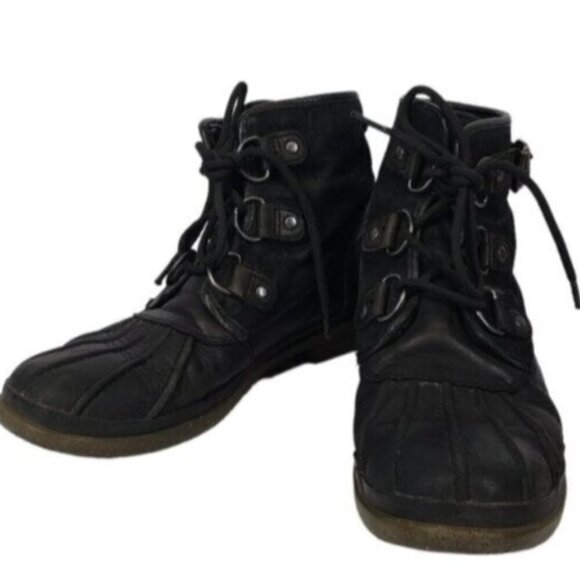 Ugg Cecile Leather Waterproof Ankle Boot Lace Up Black - Picture 1 of 14